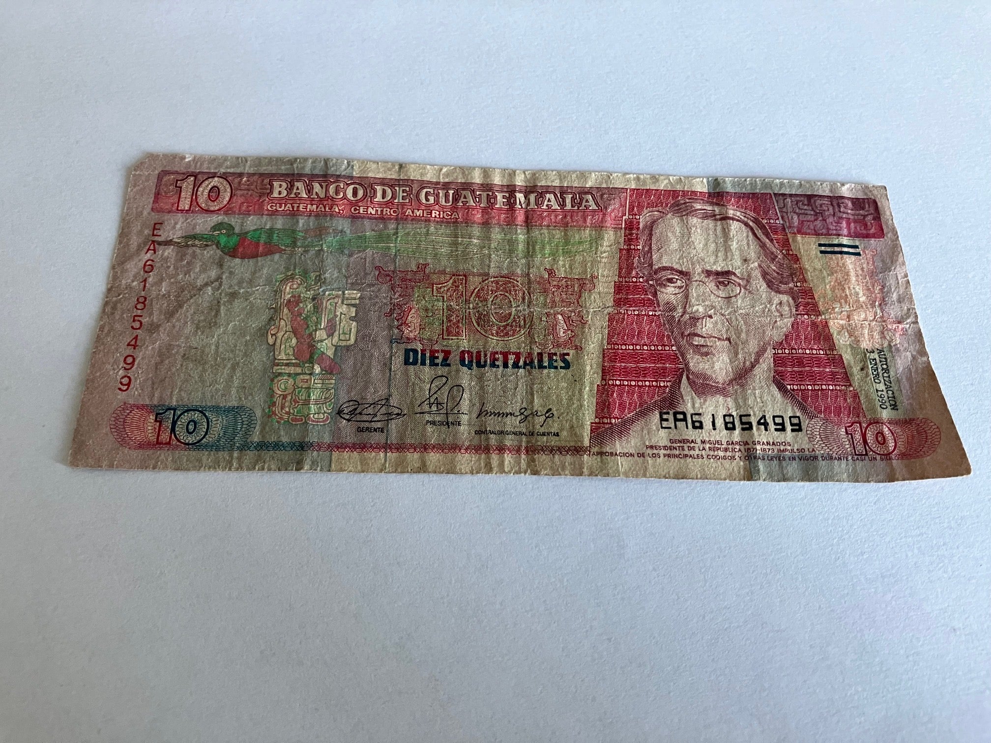 10 Quetzales Guatemala - Bad condition