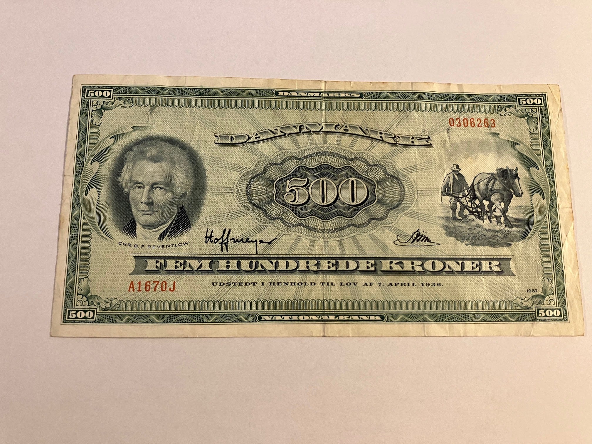 500 Kroner 1967 Erstatningsseddel