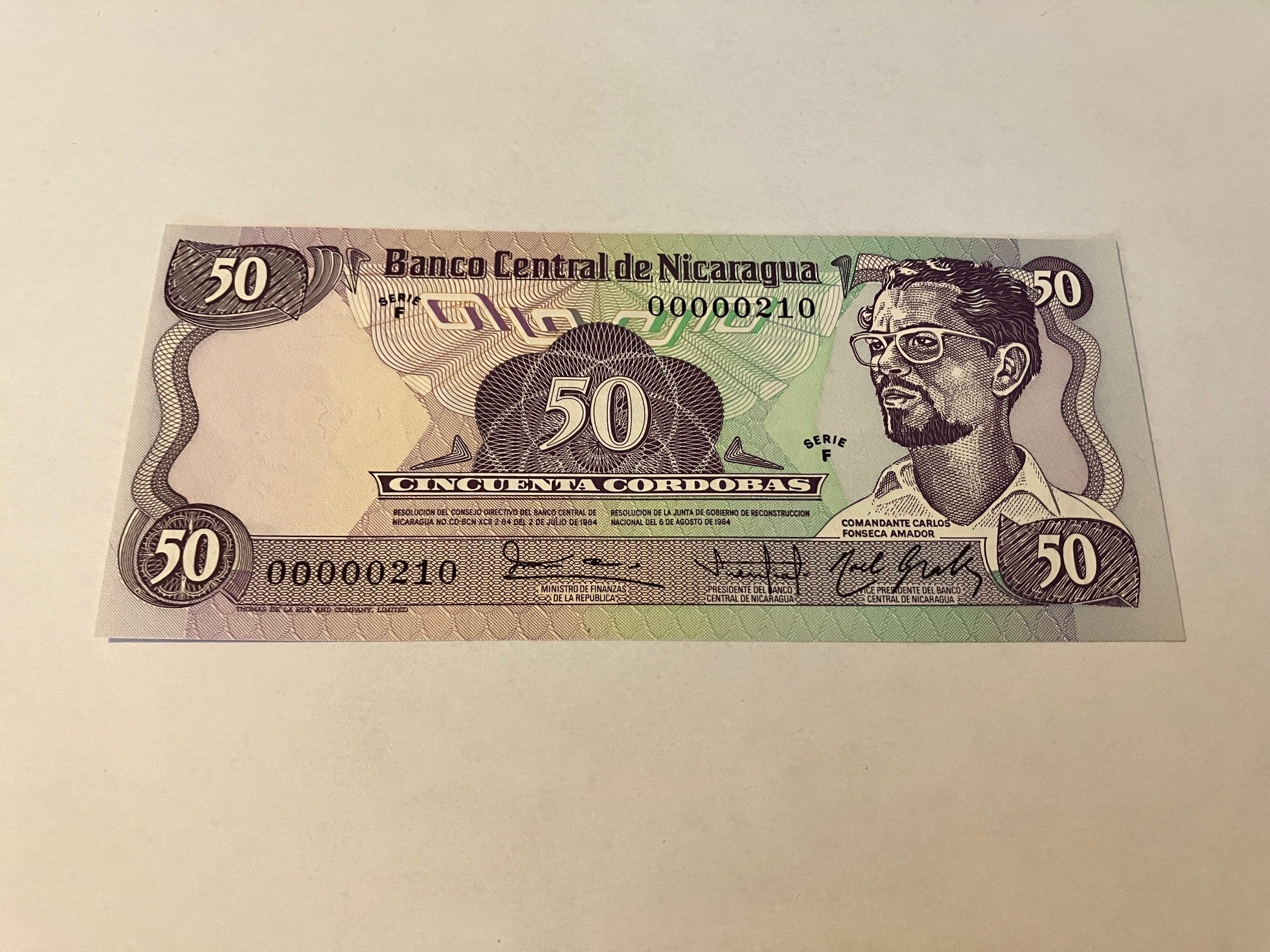 50 Cordobas Nicaragua 1984 - Low serialnumber