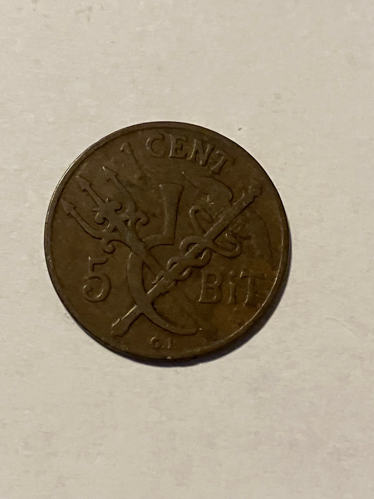 1 Cent 5 Bit Dansk Vestindien - Slidt